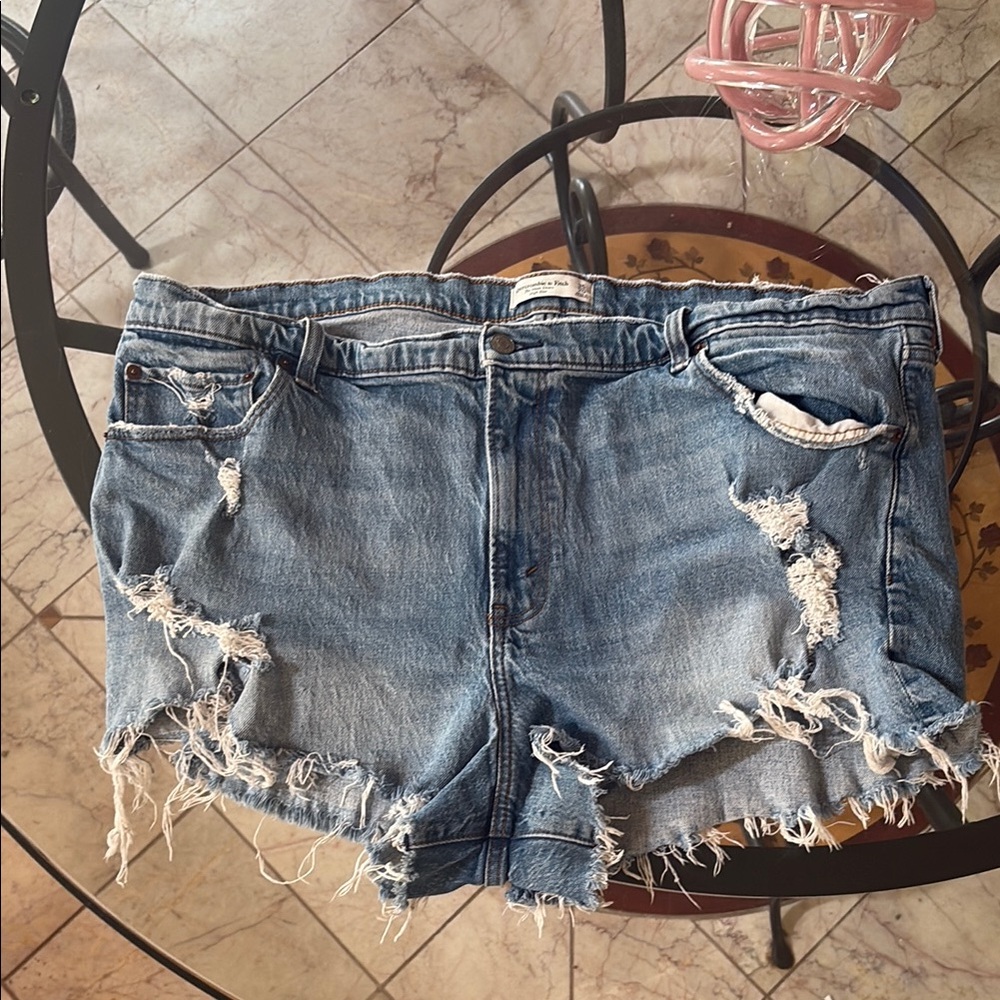 Abercrombie & Fitch Ripped Light Blue Jean Shorts